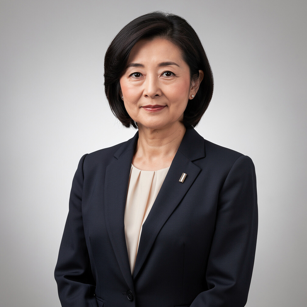 Studio portrait of a Japanese female politician in formal attire